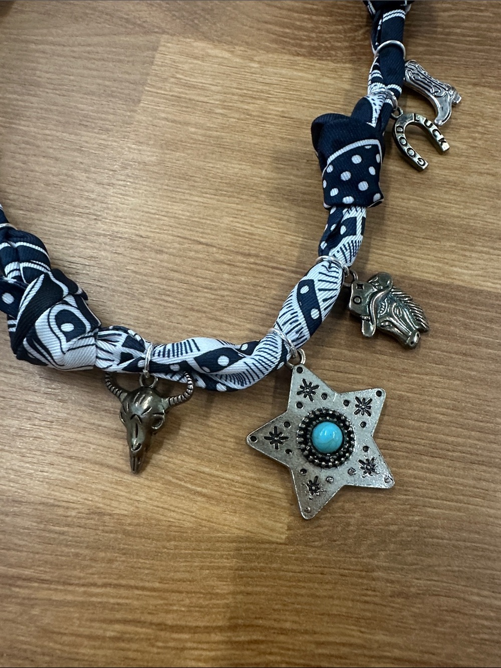 Navy & White Bandana Necklace with Turquoise-Accent Star Charm - Picture 2 of 2